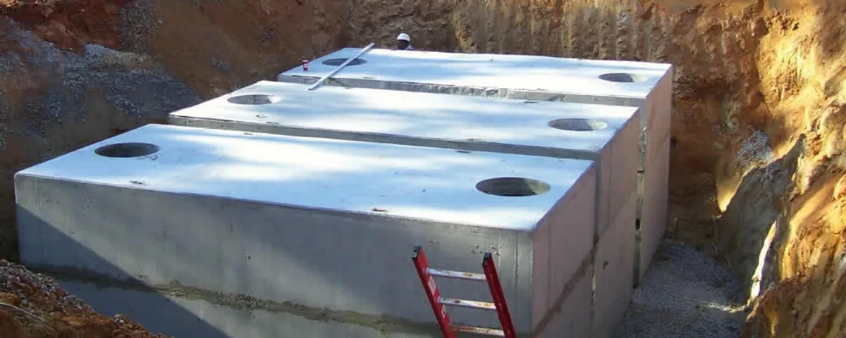 Septic tank installation site with a newly placed concrete tank in Cherry Hill, NJ
